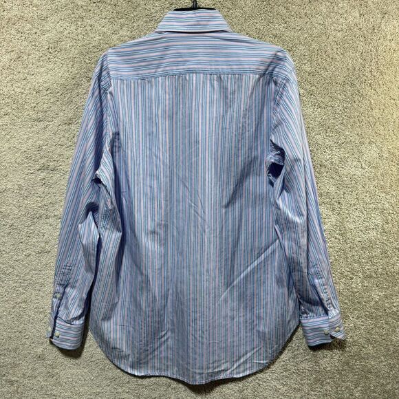 Tailorbyrd‎ Shirt Men's Large Blue Pink Striped Button Down Long Sleeve Cotton - Picture 10 of 13